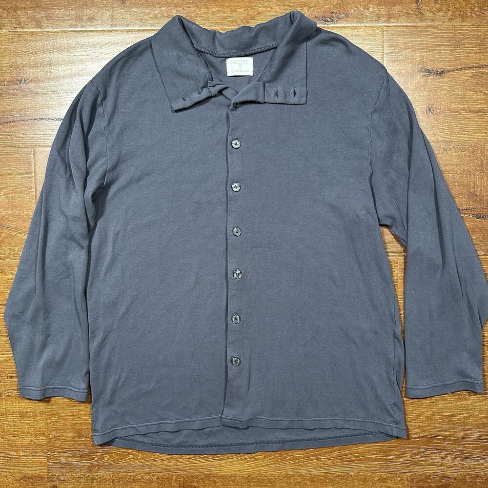 Frette Korean Air Button Down Shirt Mens L Gray Pajama Top Comfort Lounge Sleep